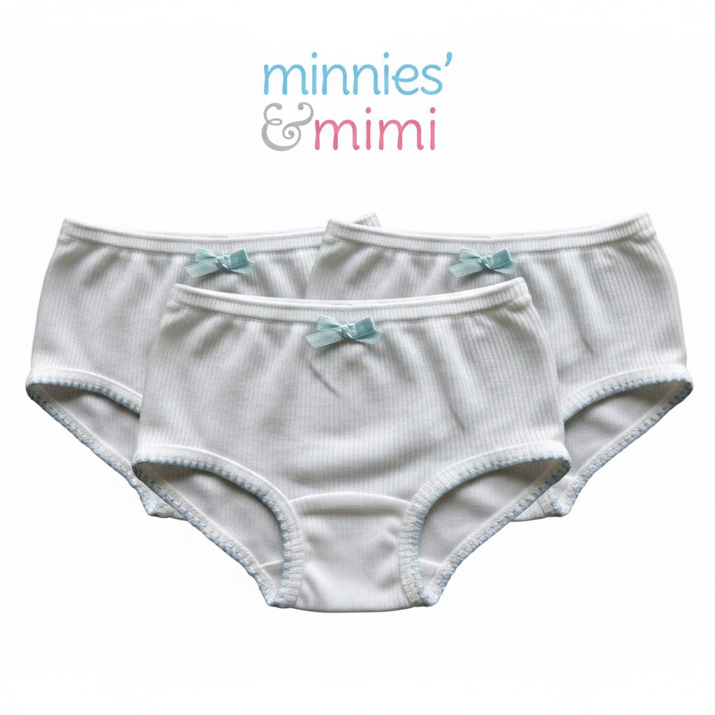 Minnies & Mimi White Stretchable Panty w/ Scallop Design with Ribbon for (12M-3Y) old available Size S/M/L by 3pcs