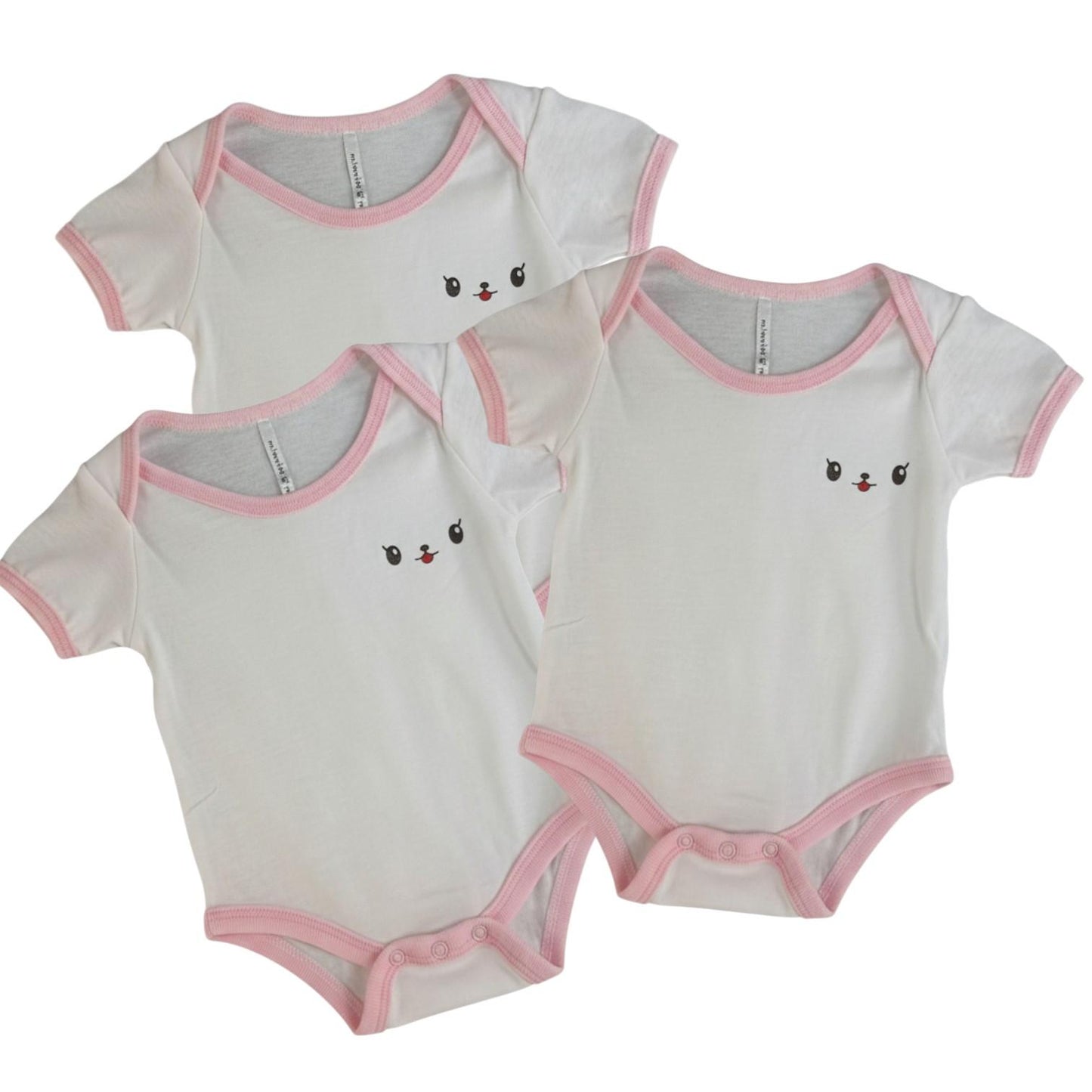 Minnies' & Mimi Romper for New Born Infant 0-3 Months Short Sleeves By Pack of 3s in Pink Blue White with Piping Available in Small Medium Large