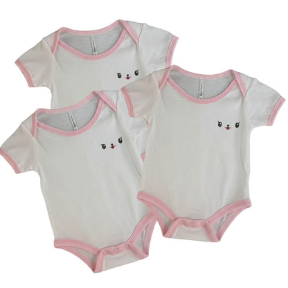 Minnies' & Mimi Romper for New Born Infant 0-3 Months Short Sleeves By Pack of 3s in Pink Blue White with Piping Available in Small Medium Large