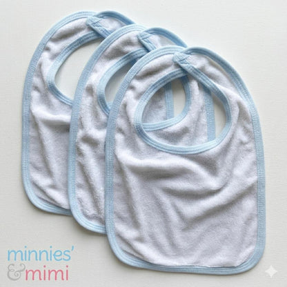 Minnies' & Mimi Cotton Towellette Bibs w/ Button for Newborns, Infants, Toddlers (0–6 Months) (6–12 Months) (1–3 Years) Available W,WP,WB 3pcs