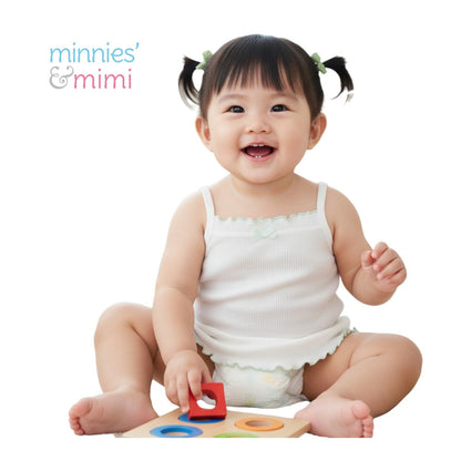 Minnies' & Mimi Stretchable Cotton Tank Top Spaghetti Strap with Ribbon Lettuce Design for Toddlers 6 Months to 2 Years Old by 3pcs Available in Mint Green, Yellow and Pink Size Small Medium Large