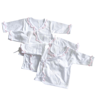 Minnies' & Mimi Tie Side Long Sleeves with Pink Ruffles 3Pcs for 0-3 Months New Born Infant Available in Small Medium Large Color White Pink