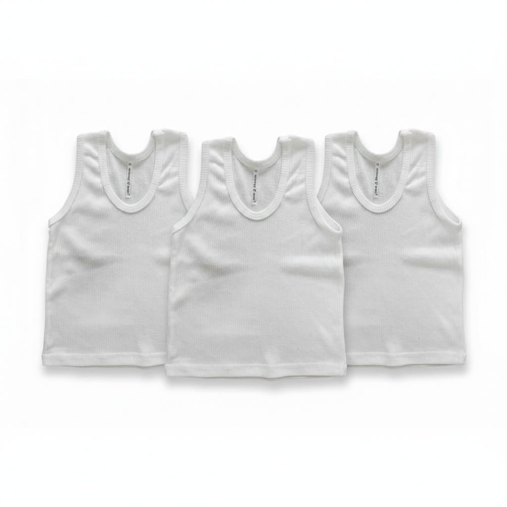 Minnies & Mimi Plain White Stretchability Sando Cotton for 6-24 Months 3Pcs Available Small Medium Large