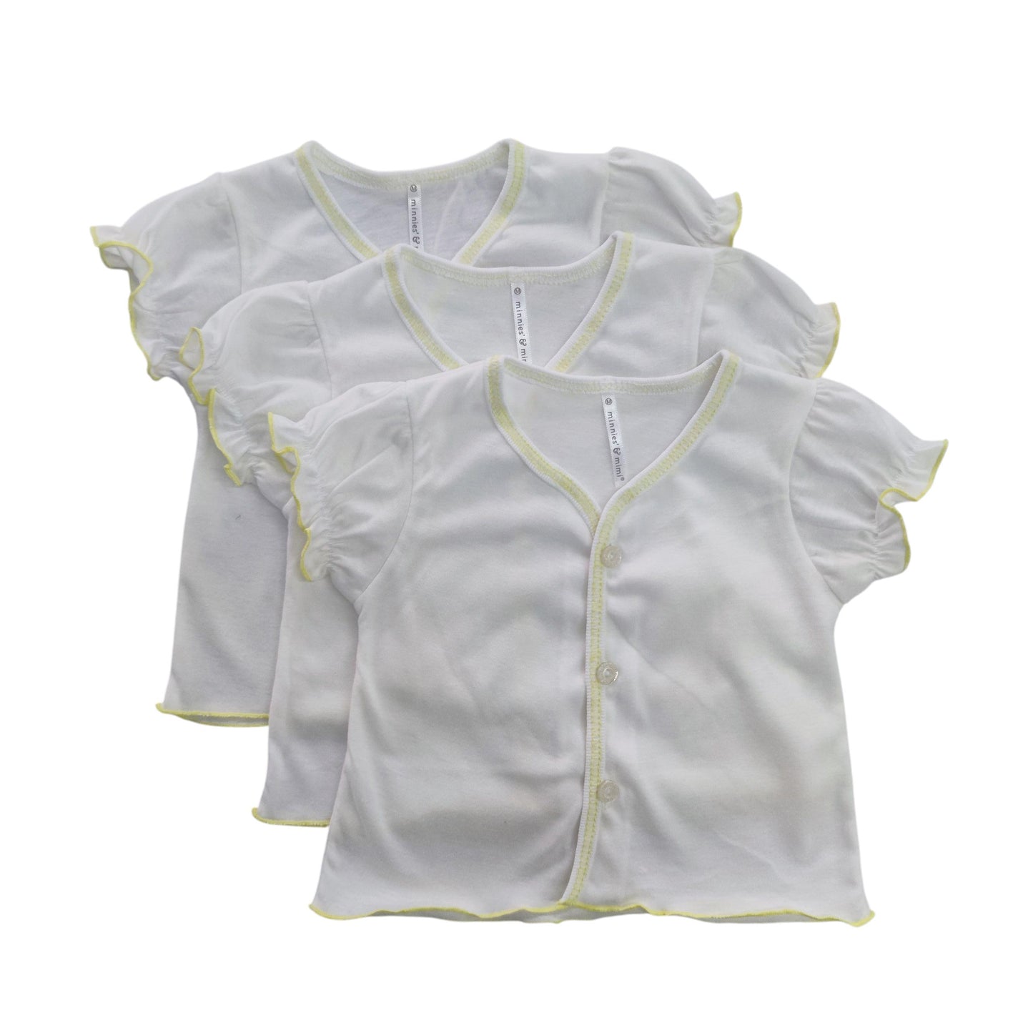 Minnies' & Mimi Front Button Down Short Sleeves for New Born Infant 0-3 Months 3pcs Available in Pink and Yellow Sizes Small Medium and Large