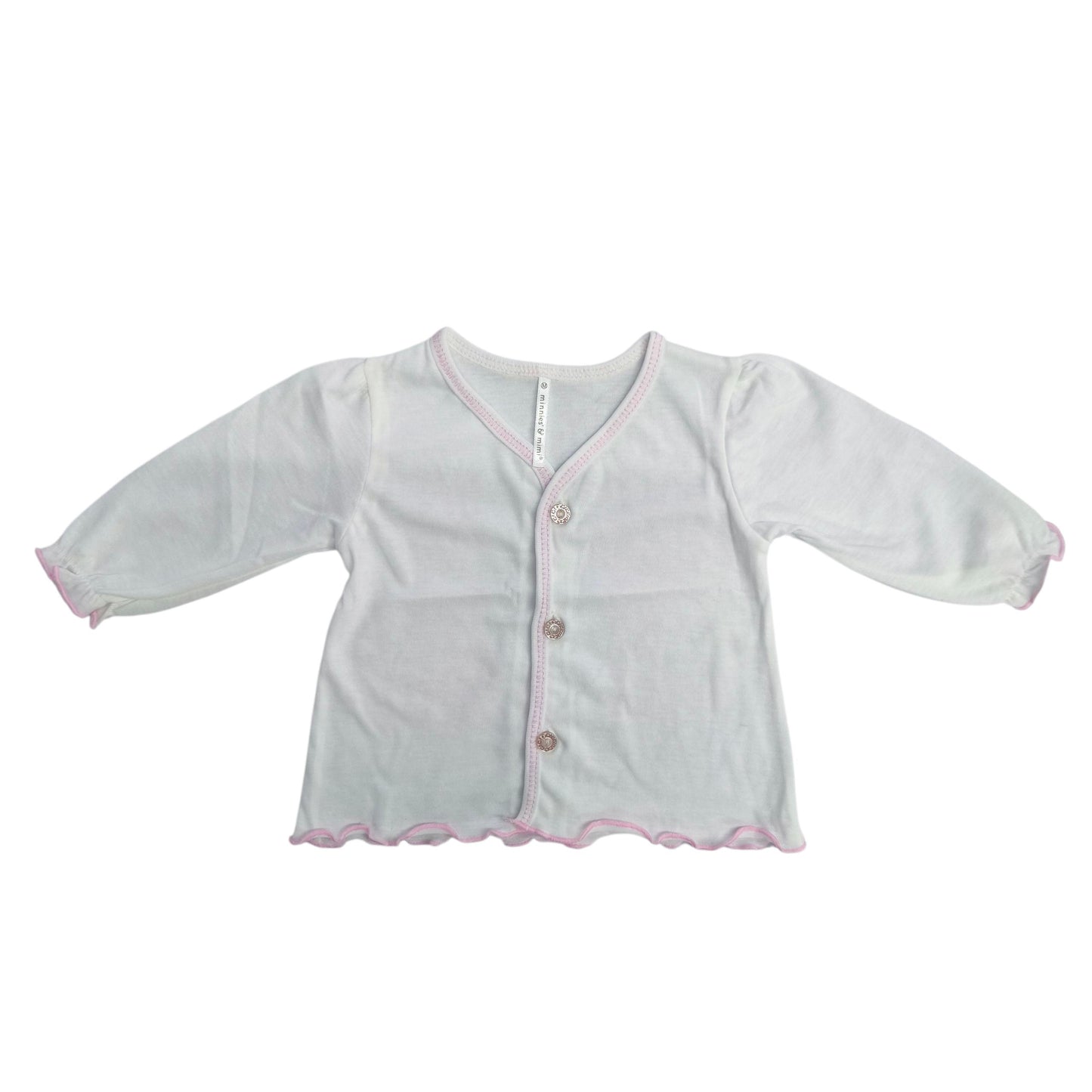 Minnies' & Mimi Front Button Down Long Sleeves with Lettuce Intricacies 1Pcs for New Born Infant 0-3 Months Available in Yellow and Pink Sizes Small Medium Large