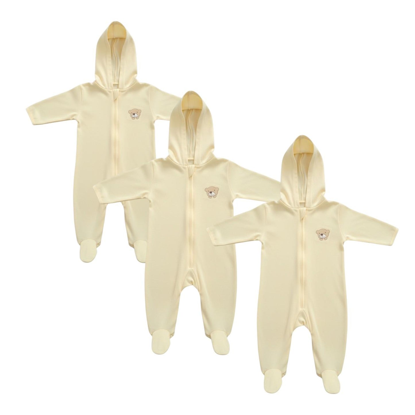 Minnies' and Mimi Onesies Full Body Jump Suit Long Sleeves Cotton by 3 Pcs for 0-3 Months New Born Available in Pink, Blue, Mint Green Yellow White also with Piping Design