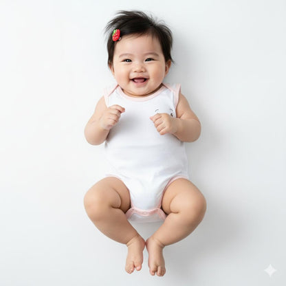 Minnies' & Mimi Ultra-Soft Sleeveless Onesie Romper in Blue Pink White with Piping 3pcs for Babies 0-12 Months with Random Print