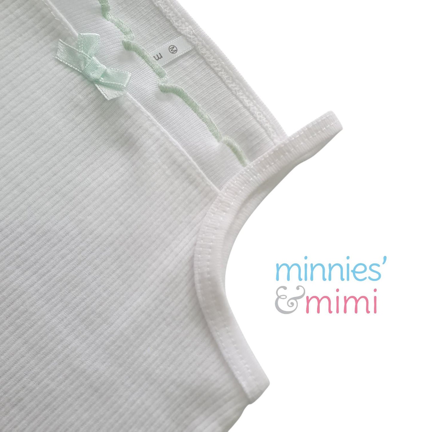 Minnies' & Mimi Stretchable Cotton Tank Top Spaghetti Strap with Ribbon Lettuce Design for Toddlers 6 Months to 2 Years Old by 3pcs Available in Mint Green, Yellow and Pink Size Small Medium Large