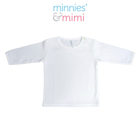 Minnies' & Mimi T-Shirt with Button Long Sleeves for NewBorn Infant 1pcs Color White Available in Medium and Large