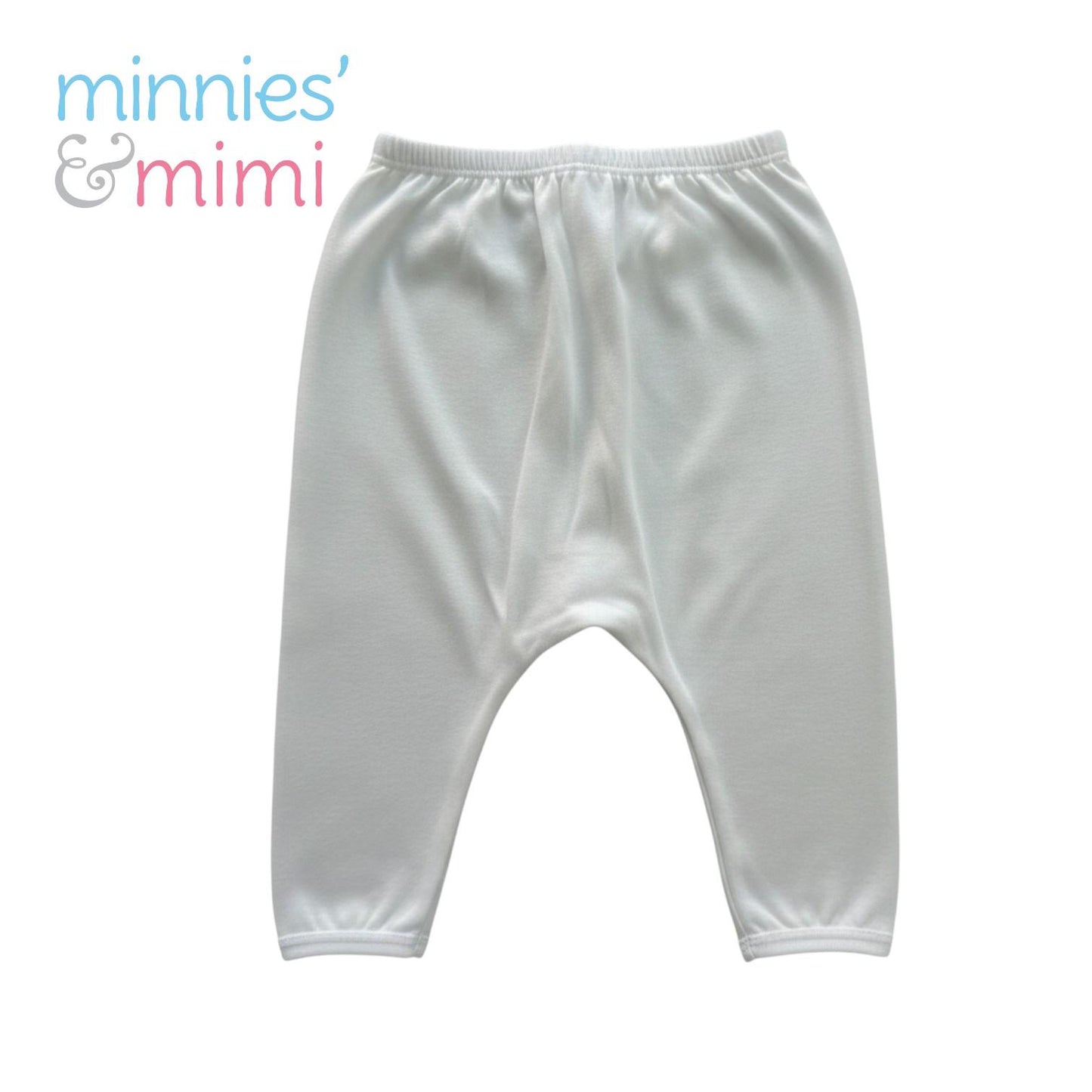 Minnies' & Mimi Cotton New Born Pajama Bottoms For 0-6 Months Available in White, Mint Green, Blue, Yellow and Pink