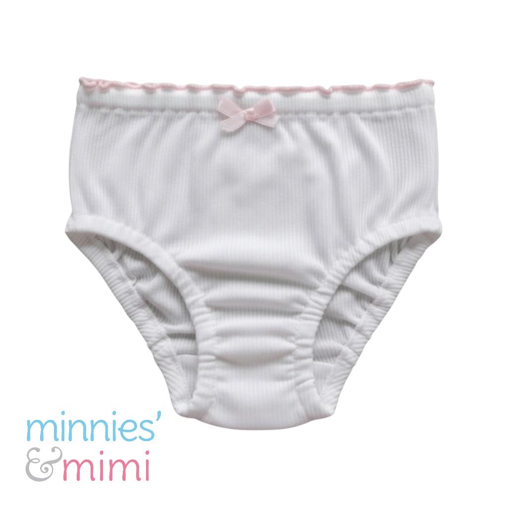 Minnies' & Mimi Stretchable Lettuce Edge Baby Panty 0-24 Month with Ribbon Available in Pink Yellow or Mint Green Size S M L