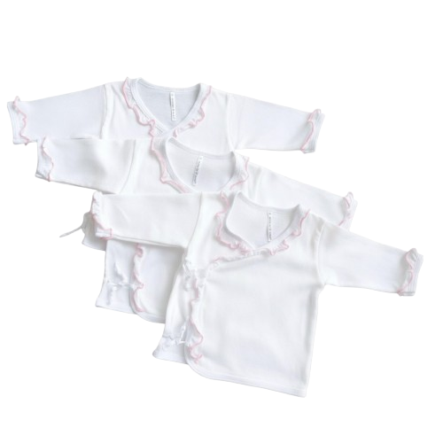 Minnies' & Mimi Tie Side Long Sleeves with Pink Ruffles 3Pcs for 0-3 Months New Born Infant Available in Small Medium Large Color White Pink