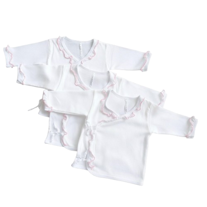 Minnies' & Mimi Tie Side Long Sleeves with Pink Ruffles 3Pcs for 0-3 Months New Born Infant Available in Small Medium Large Color White Pink