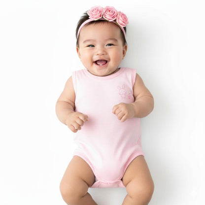 Minnies' & Mimi Ultra-Soft Sleeveless Onesie Romper in Blue Pink White with Piping 3pcs for Babies 0-12 Months with Random Print