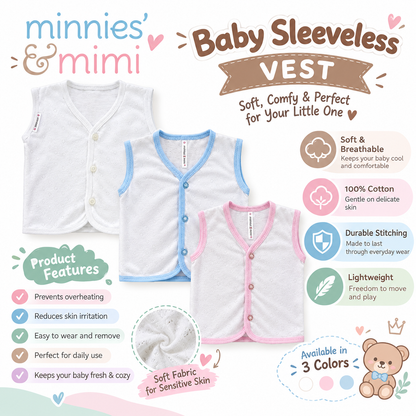Minnie’s & Minni Baby Clothes Sleeveless Vest 3PCS Set Front Button | S-M-L | 0–6 Months | 3 Colors