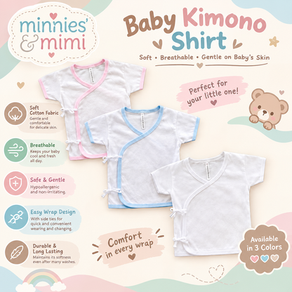 Minnies & Mimi Baby Clothes Kimono Shortsleeves Accent Piping 3pcs for 0-9 months S, M, L