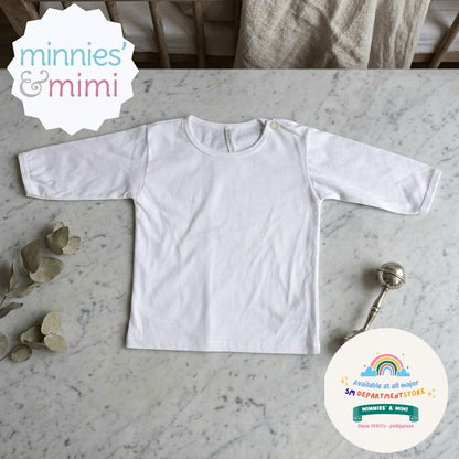 T-Shirt with Button Long Sleeves N-1014 Minnies' & Mimi for Newborn Infant 1pcs Color White Available in Medium and Large