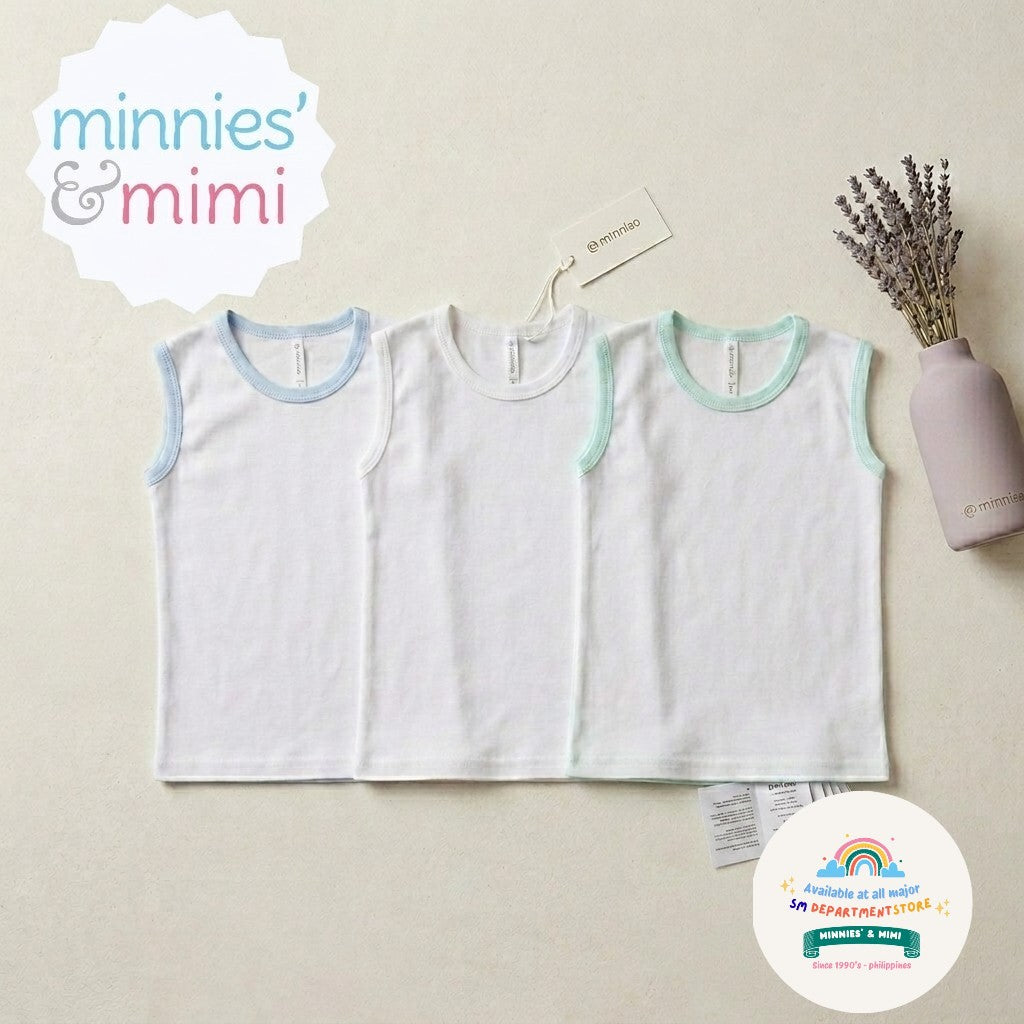 Sleeveless Muscles Shirt T-3000 Small Medium-Large Minnies' & Mimi for Toddler 6 Months to 2 Years Old Breathable Cotton Available in White , Blue and Mint Green