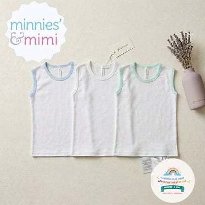 Sleeveless Muscles Shirt T-3000 Small Medium-Large Minnies' & Mimi for Toddler 6 Months to 2 Years Old Breathable Cotton Available in White , Blue and Mint Green
