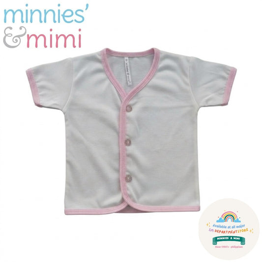 Minnies' and Mimi Front Button Down Short Sleeves with Colored Trim 1 Pc Per Order for NewBorn Baby