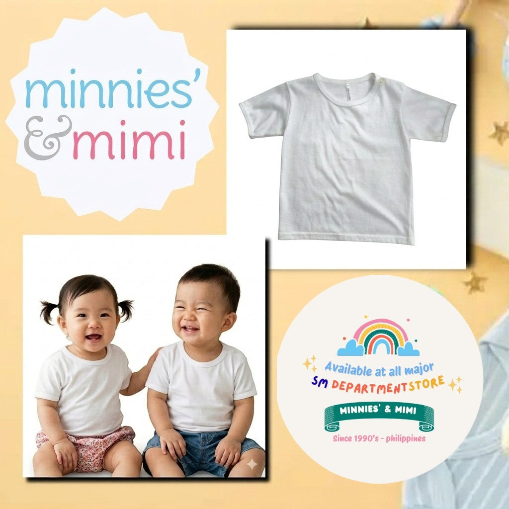 Minnies' & Mimi T-Shirt Button Short Sleeves For New Born Infant 1Pcs Color White Available in Medium and Large