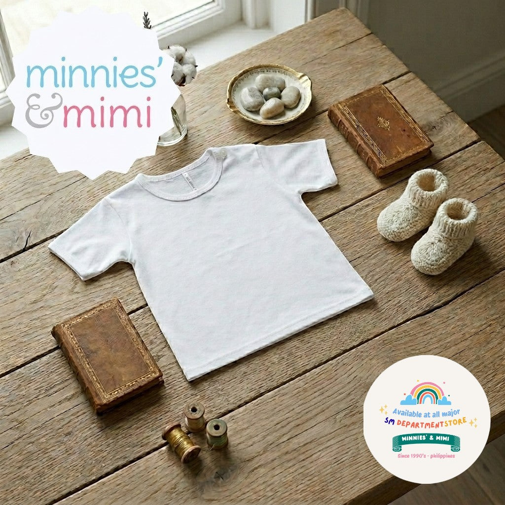 Minnies' & Mimi T-Shirt Button Short Sleeves For New Born Infant 1Pcs Color White Available in Medium and Large