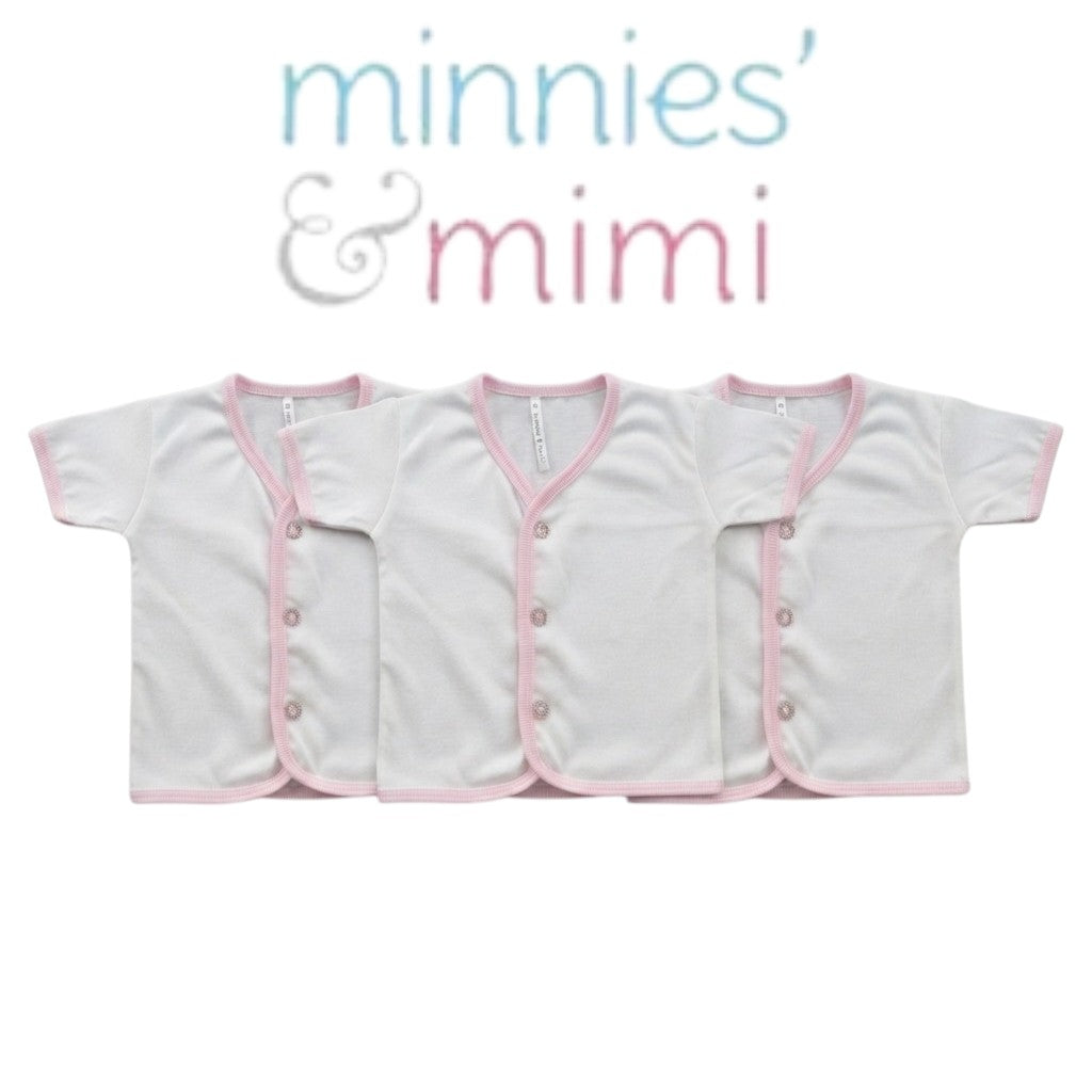 Minnies & Mimi 3PCS Baby Button Down Cardigan Short Sleeve 0–6 Months | Soft & Breathable | 3 Colors