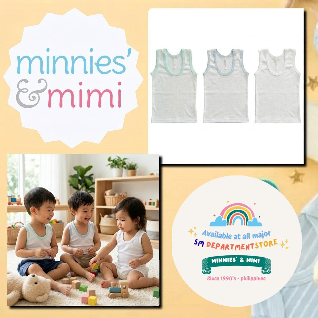 Minnies' & Mimi Cotton Sando for Toddler Available in White, Mint Green and Blue Sizes Small Medium Large