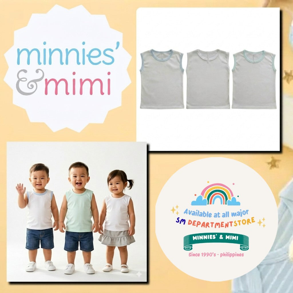 Sleeveless Muscles Shirt T-3000 Small Medium-Large Minnies' & Mimi for Toddler 6 Months to 2 Years Old Breathable Cotton Available in White , Blue and Mint Green