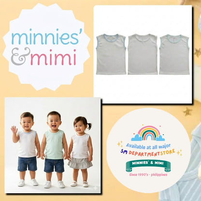 Sleeveless Muscles Shirt T-3000 Small Medium-Large Minnies' & Mimi for Toddler 6 Months to 2 Years Old Breathable Cotton Available in White , Blue and Mint Green