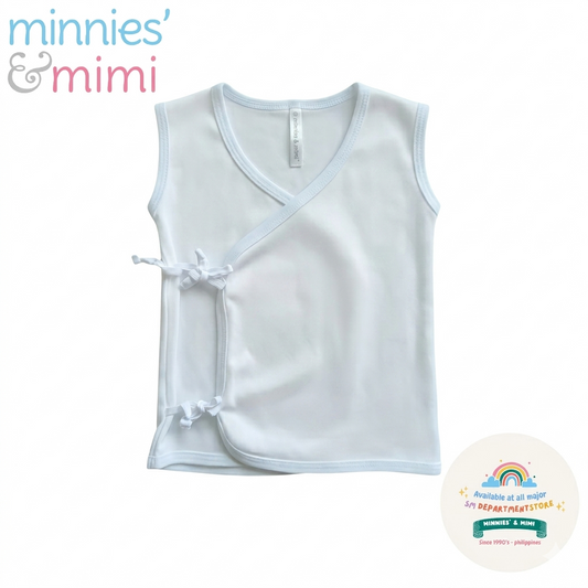 Minnies' & Mimi Tie Side Sleeveless with Color Trim Breathable Fabric 1pcs For Infant 0-3 Months Available in Pink, Blue and White Sizes Small, Medium and Large