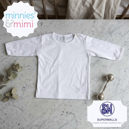 T-Shirt with Button Long Sleeves N-1014 Minnies' & Mimi for Newborn Infant 1pcs Color White Available in Medium and Large