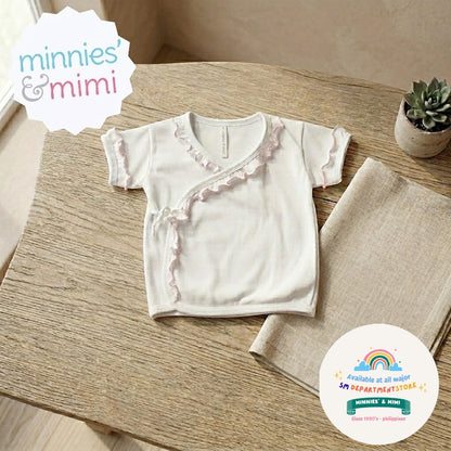 Minnies' & Mimi Tie Side Short Sleeves with Pink Ruffles 1Pc for Newborn Infant Available Small Medium Large Color White Pink