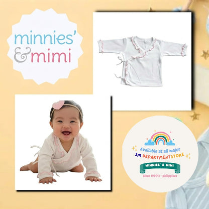 Minnies' & Mimi Tie Side Long Sleeves with Pink Ruffles 1Pc for 0-3 Months New Born Infant Available in Small Medium Large Color WhitePink