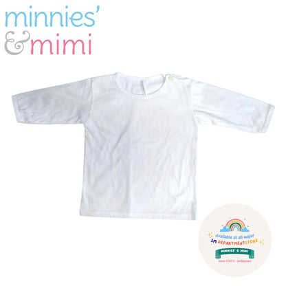 T-Shirt with Button Long Sleeves N-1014 Minnies' & Mimi for Newborn Infant 1pcs Color White Available in Medium and Large