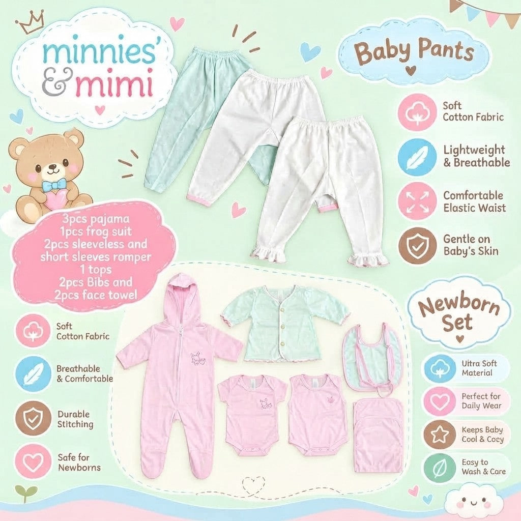 Minnies & Mimi Baby Clothes Assorted Newborn Set Soft Comfy & Breathable Fabric For 0-3M 3-6M 6-9M