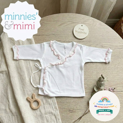 Minnies' & Mimi Tie Side Long Sleeves with Pink Ruffles 1Pc for 0-3 Months New Born Infant Available in Small Medium Large Color WhitePink
