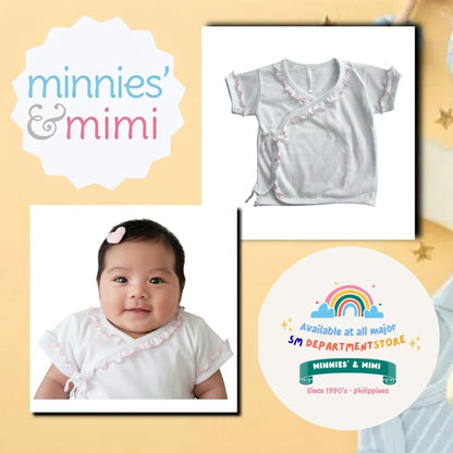 Minnies' & Mimi Tie Side Short Sleeves with Pink Ruffles 1Pc for Newborn Infant Available Small Medium Large Color White Pink