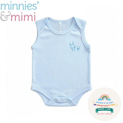 Ultra-Soft Sleeveless Onesie Romper N-1017 Minnies' & Mimi in Blue Pink White with Piping 1pc for Babies 0-12 Months with Random Print
