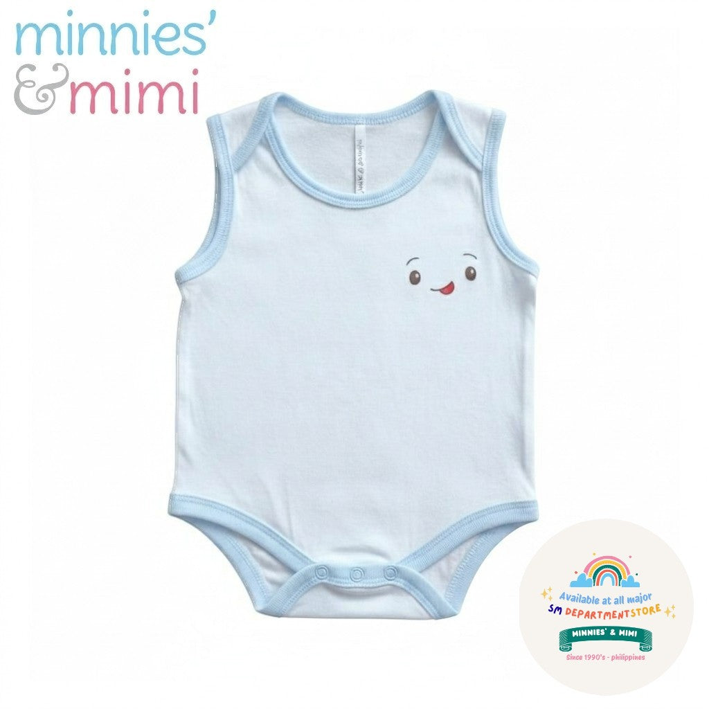 Ultra-Soft Sleeveless Onesie Romper N-1017 Minnies' & Mimi in Blue Pink White with Piping 1pc for Babies 0-12 Months with Random Print