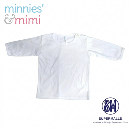 T-Shirt with Button Long Sleeves N-1014 Minnies' & Mimi for Newborn Infant 1pcs Color White Available in Medium and Large