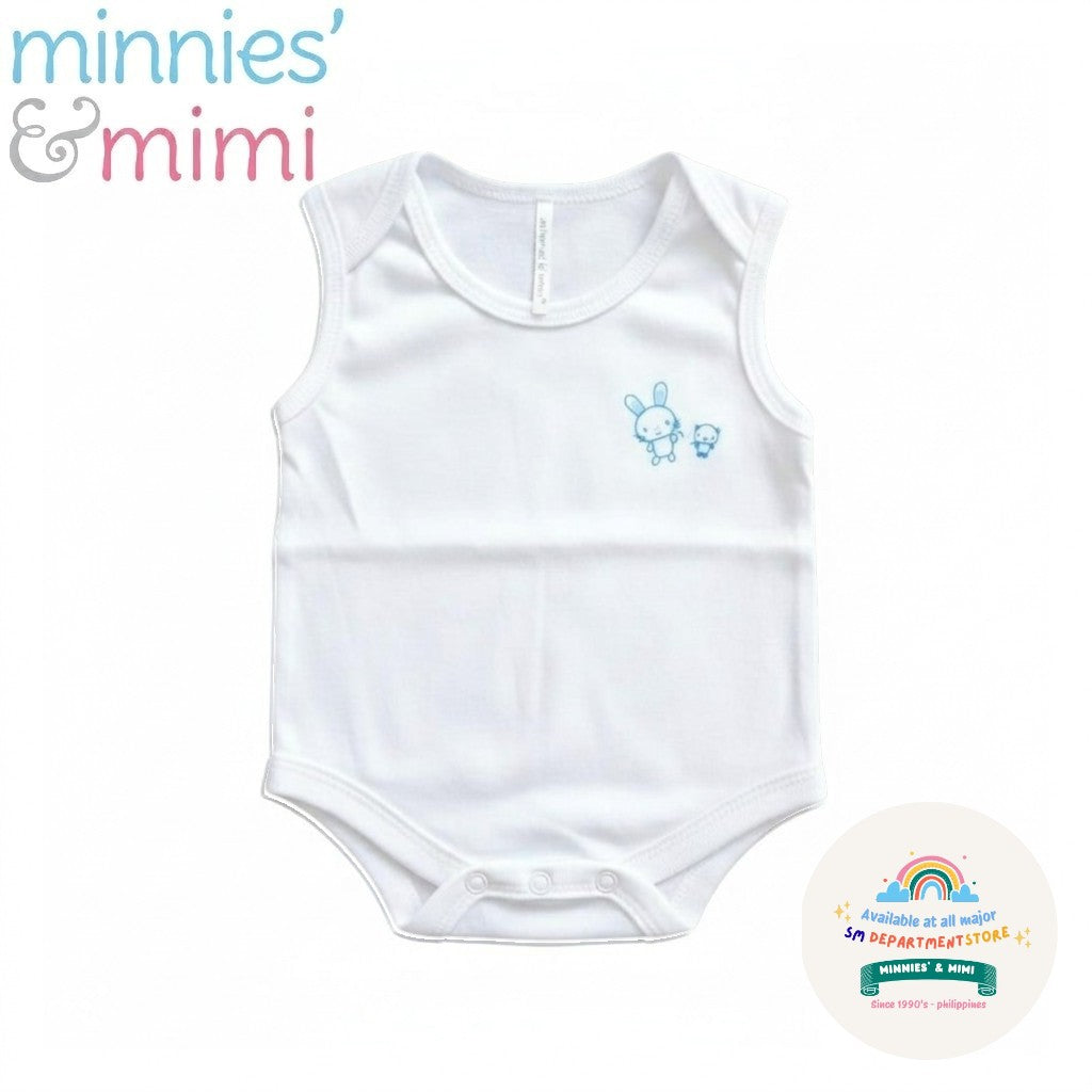 Ultra-Soft Sleeveless Onesie Romper N-1017 Minnies' & Mimi in Blue Pink White with Piping 1pc for Babies 0-12 Months with Random Print