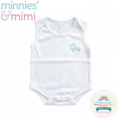 Ultra-Soft Sleeveless Onesie Romper N-1017 Minnies' & Mimi in Blue Pink White with Piping 1pc for Babies 0-12 Months with Random Print
