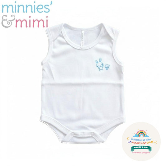 Ultra-Soft Sleeveless Onesie Romper N-1017 Minnies' & Mimi in Blue Pink White with Piping 1pc for Babies 0-12 Months with Random Print