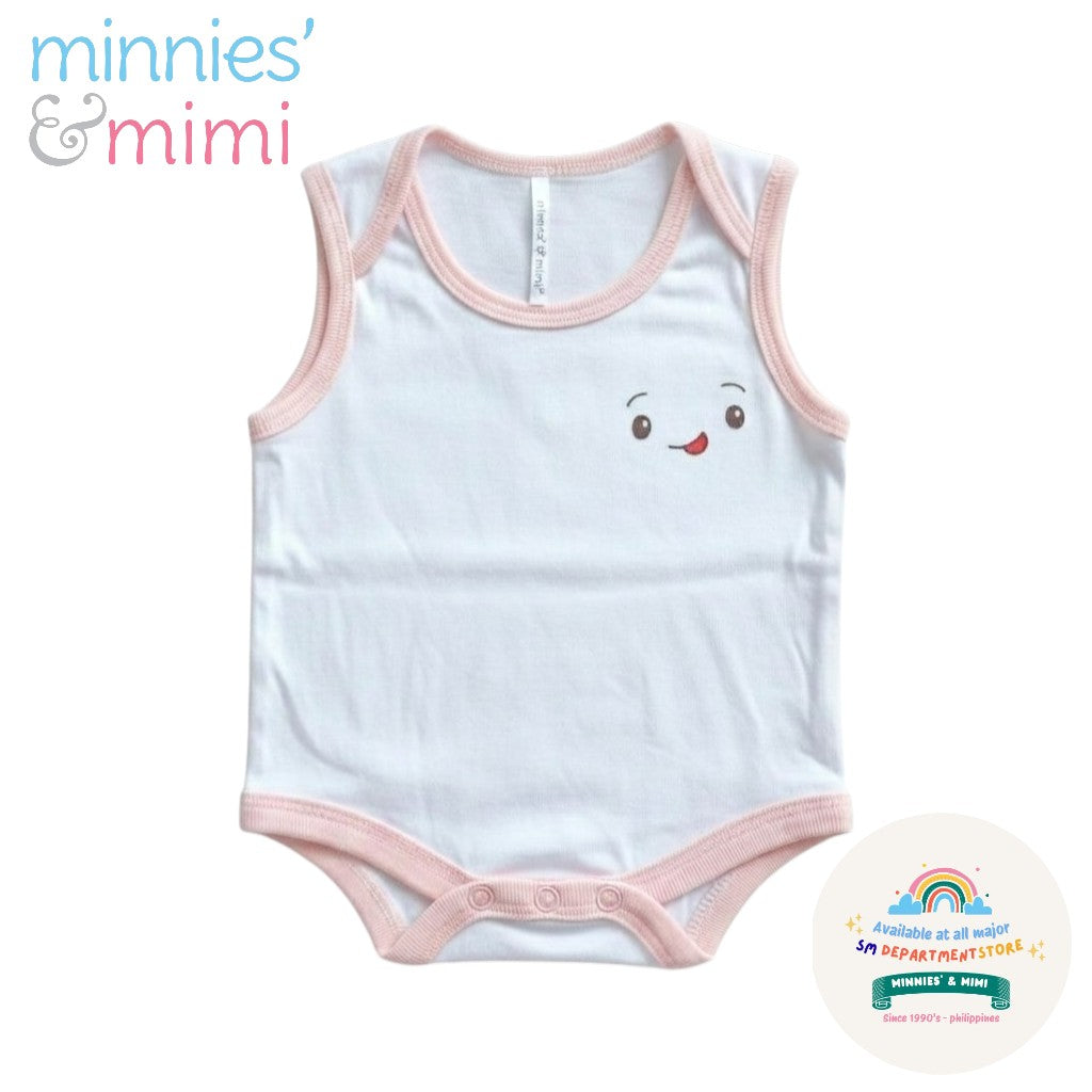 Ultra-Soft Sleeveless Onesie Romper N-1017 Minnies' & Mimi in Blue Pink White with Piping 1pc for Babies 0-12 Months with Random Print