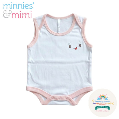Ultra-Soft Sleeveless Onesie Romper N-1017 Minnies' & Mimi in Blue Pink White with Piping 1pc for Babies 0-12 Months with Random Print