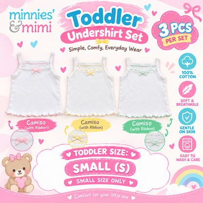 Minnies & Mimi Toddler Clothes Undershirt Set 3 Pcs Camiso with Ribbon 100% Cotton Size S,M,L T-3206