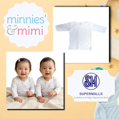 T-Shirt with Button Long Sleeves N-1014 Minnies' & Mimi for Newborn Infant 1pcs Color White Available in Medium and Large