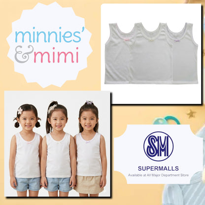 Cotton Tank Top with Ribbon and Fagotting T-3008-Small, Medium, Large Minnies' & Mimi for Toddlers 6 Months to 2 Years Old by 3 Pcs Available in Lavander, Pink and Cream