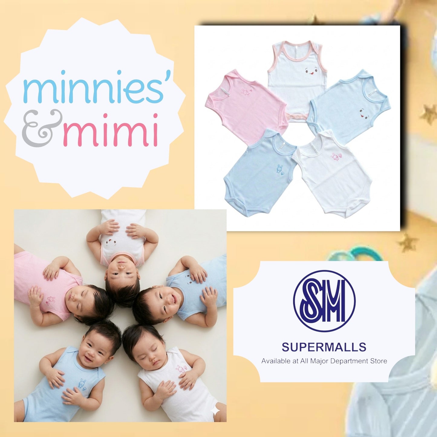 Ultra-Soft Sleeveless Onesie Romper N-1017 Minnies' & Mimi in Blue Pink White with Piping 1pc for Babies 0-12 Months with Random Print
